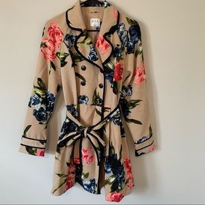 Elle floral trenchcoat with black piping
